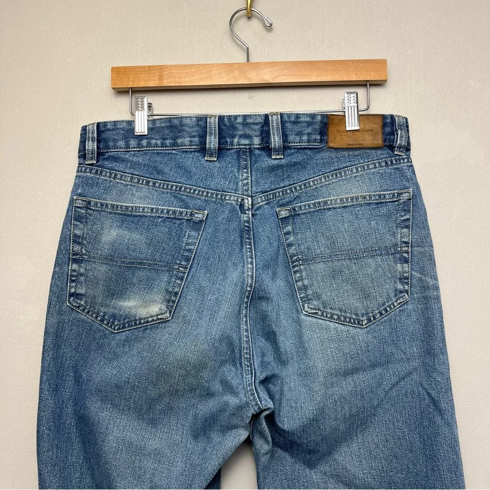 Ermenegildo Zegna Italian Denim Jeans 100% Cotton Slim Fit Distressed Size 34x29
